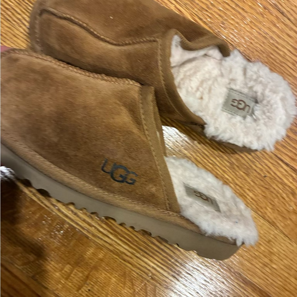 UGG Tan Suede Slippers with Plush Lining